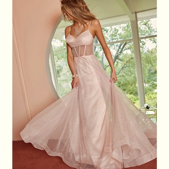 SPRING SALE!Long Blush Glitter Dress Small Sparkly Prom special occasion NWOT - Picture 1 of 3